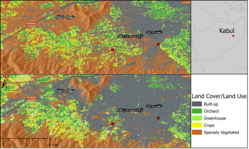 Figure 5. Land use and land cover change in suburban area of Kabul: 2000–2021.